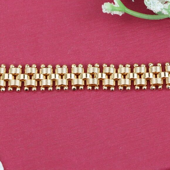"Elegant Rose Gold Wide Link Bracelet with Beaded Edge Design, XPBL0859 - Picture 3 of 12